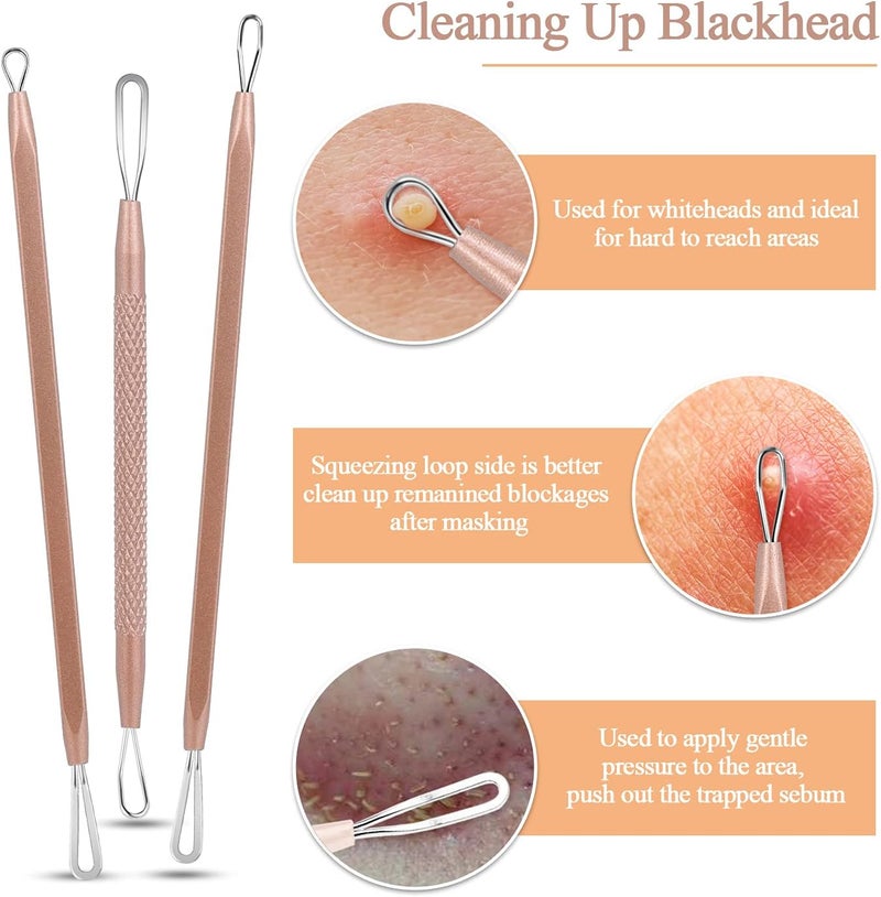 MENOLY Pimple Popper Tool Kit, 10 Pcs Blackhead Remover Comedone Extractor Acne Removal Kit for Blemish, Whitehead Popping,Zit Removing for Nose Face Tools with a Leather Bag (Rose Gold) - Image 3